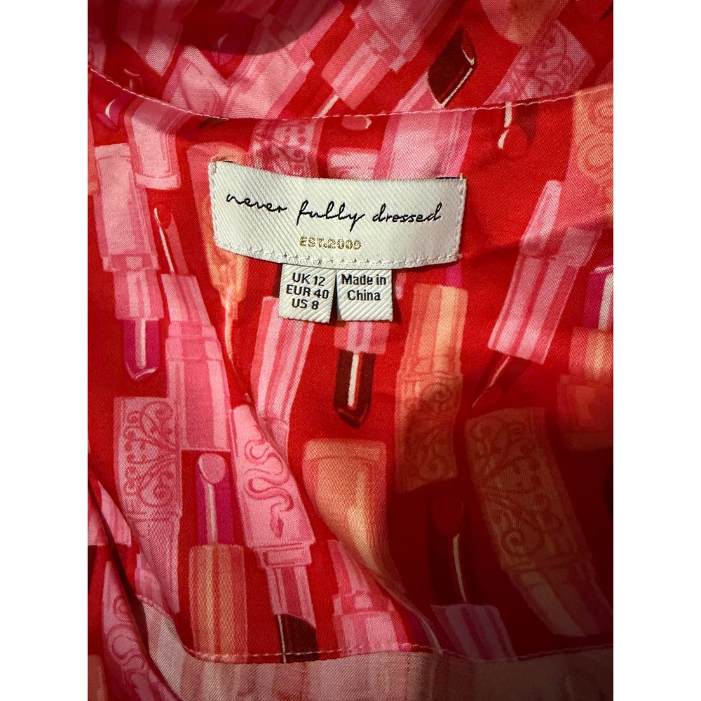Never Fully Dressed Lipstick Print Emma Maxi Dress Red Pink Long Sleeve US 8 - Picture 3 of 9